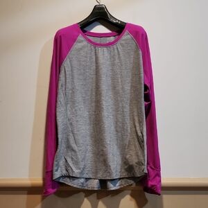 The North Face Heather Gray and Magenta Long Sleeve Top